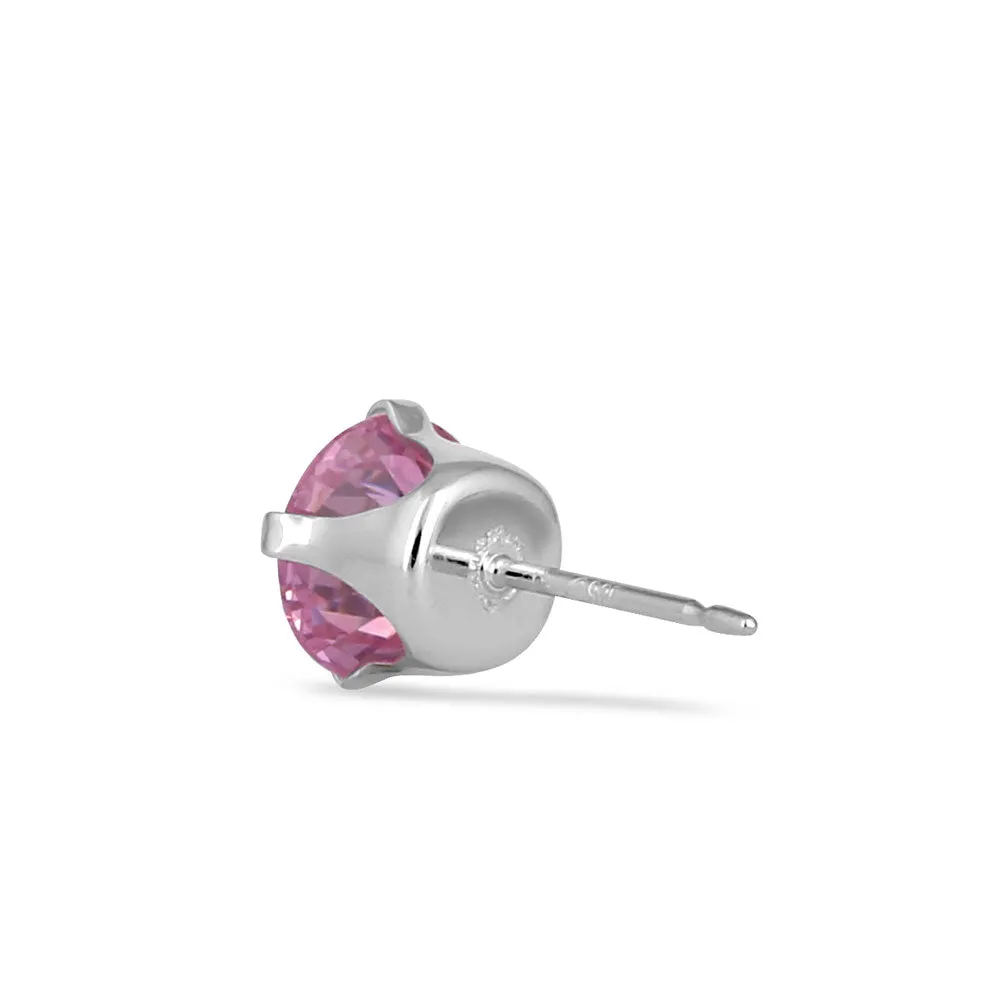 0.9ct Sterling Silver Round Pink CZ Stud Earrings 5mm