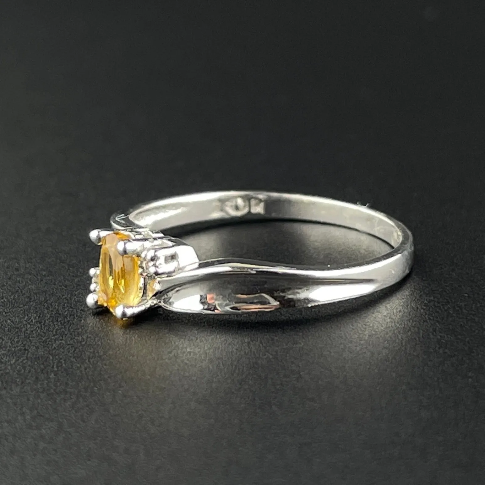 10K White Gold Diamond Citrine Engagement Ring, Sz 6