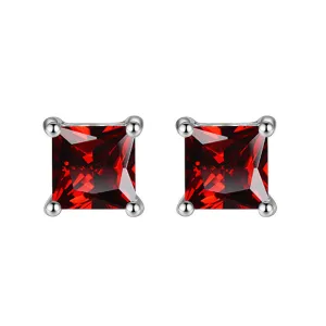 10k White Gold Plated 3 Ct Princes Cut Created Ruby Sapphire Stud Earrings