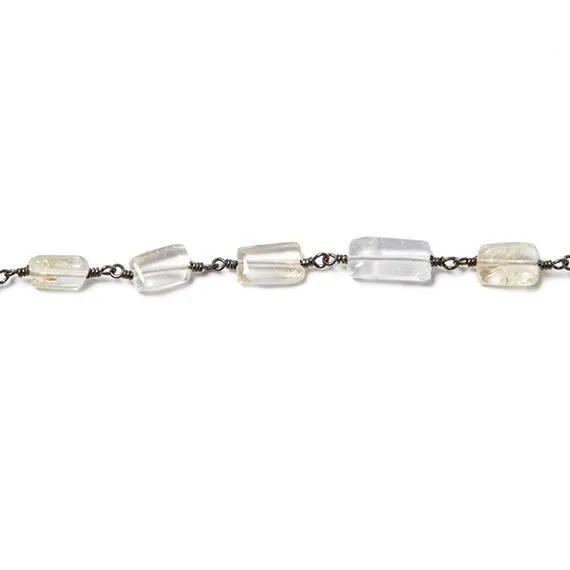 10x6mm Citrine & Crystal Quartz rectangle Black Gold Chain sold by the foot