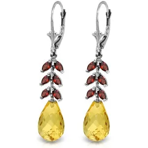 11.2 Carat 14K Solid White Gold Leverback Earrings Garnet Citrine