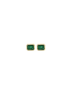 1.19ct Emerald 18K Gold Dainty Bezel Earrings