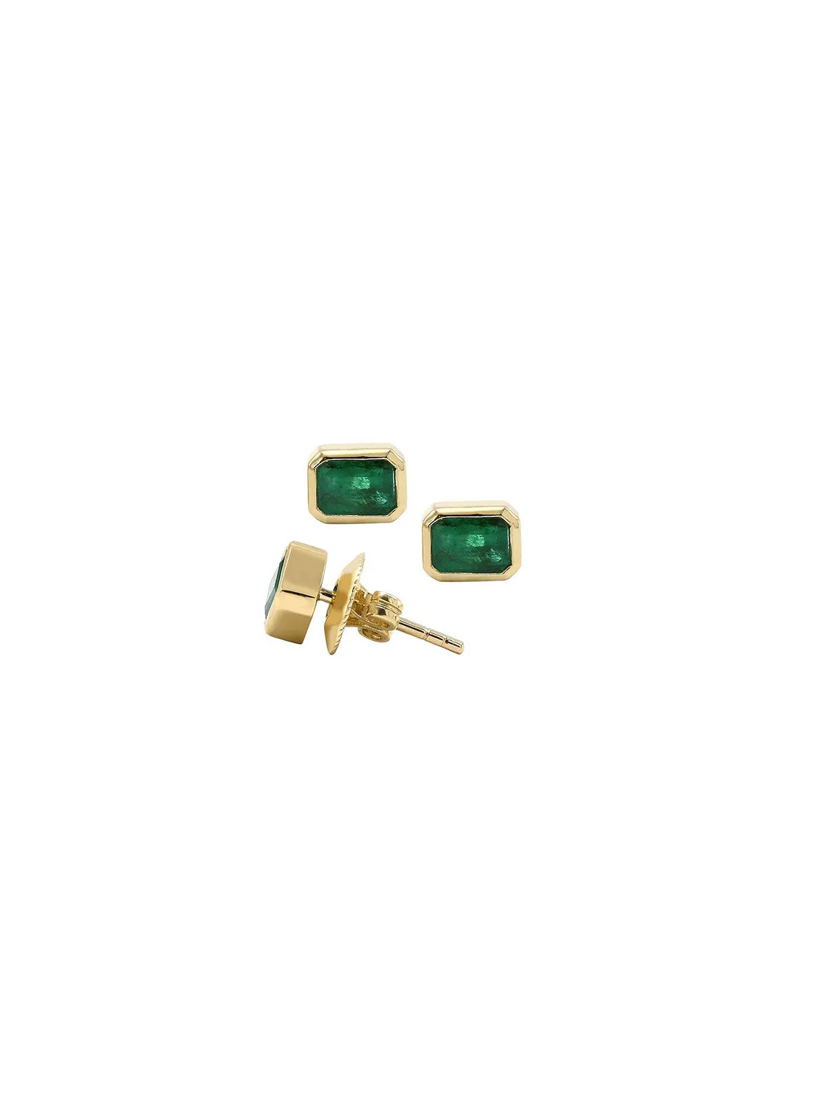 1.19ct Emerald 18K Gold Dainty Bezel Earrings