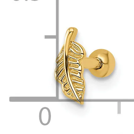 14k 16 Gauge Leaf Labret Stud