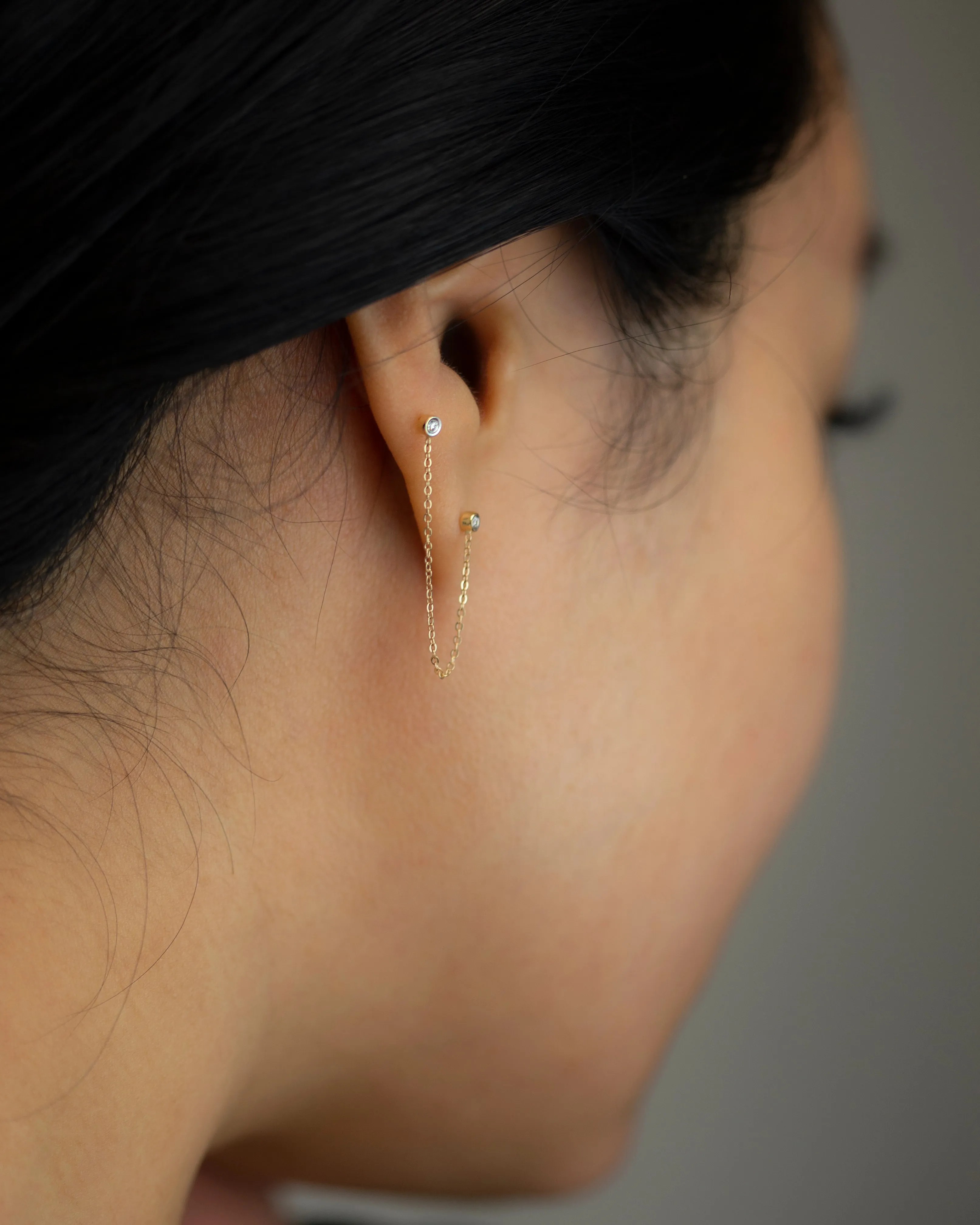 14k Double Diamond Chain Studs