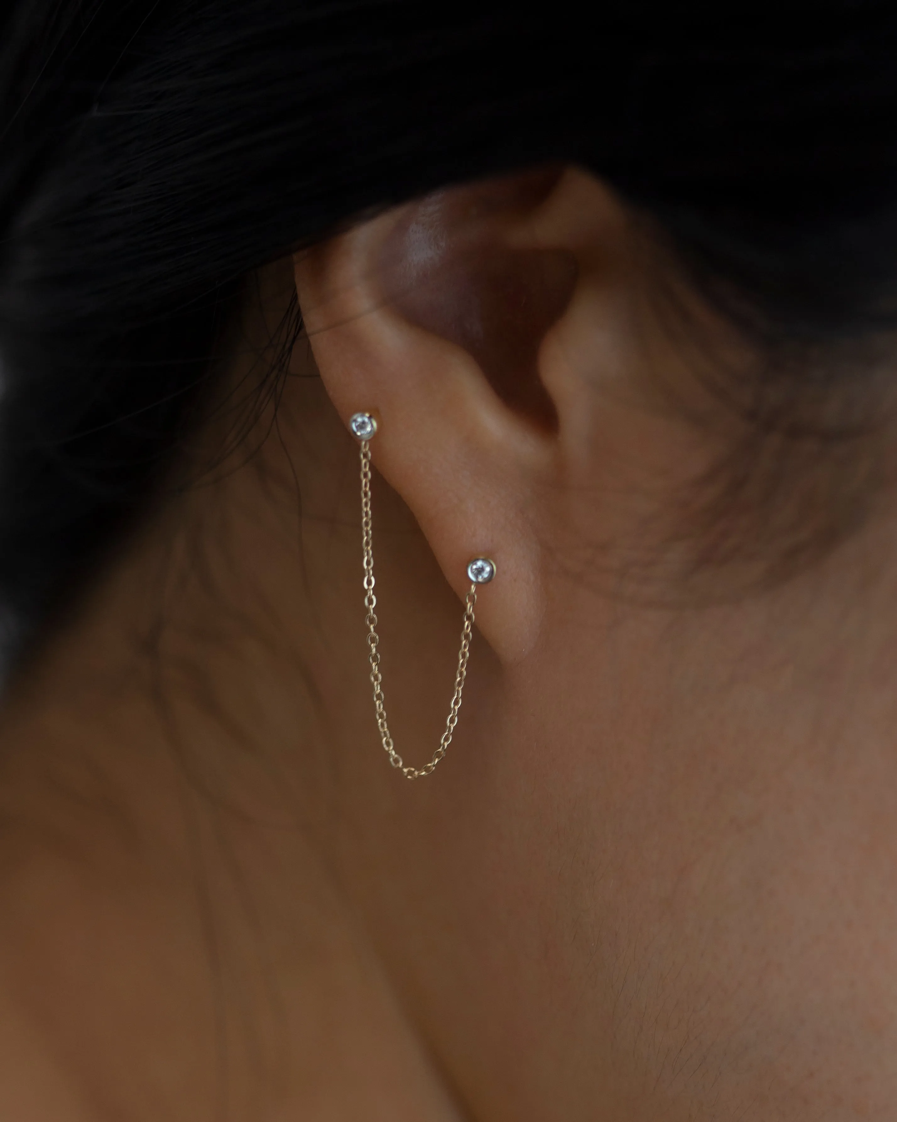 14k Double Diamond Chain Studs