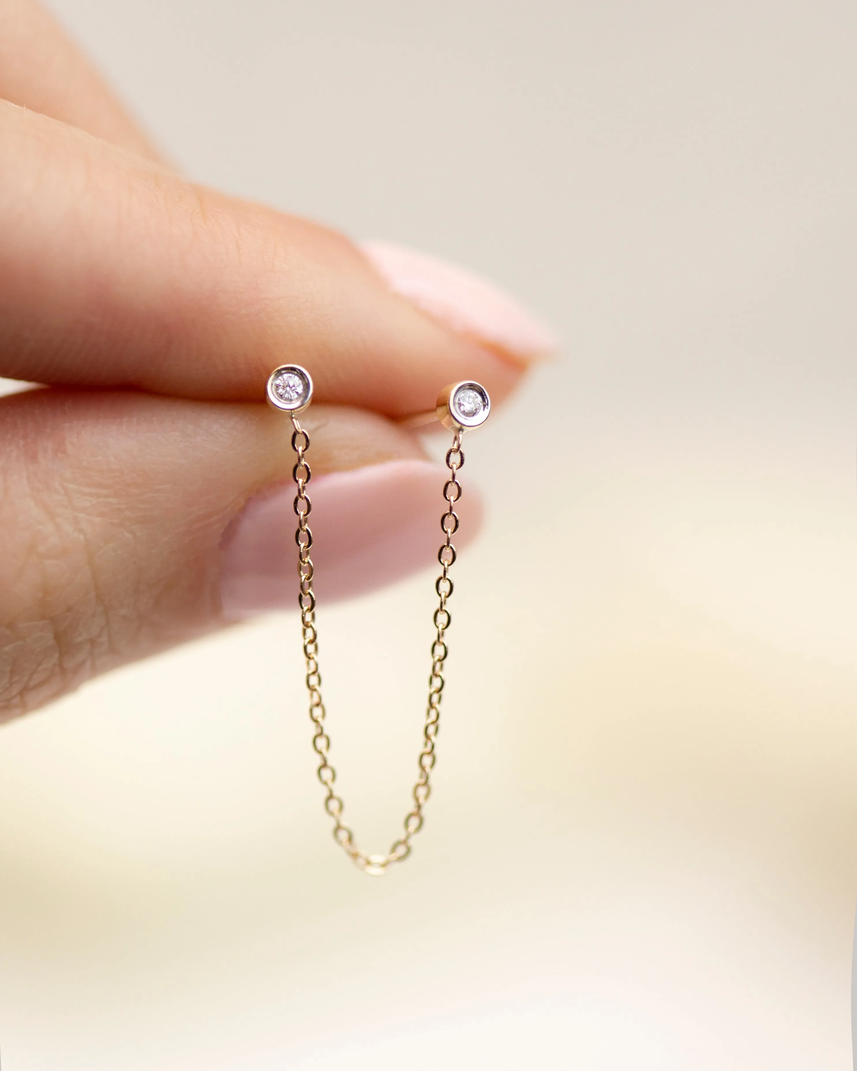 14k Double Diamond Chain Studs