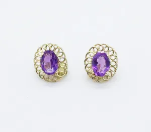 14K Filigree Oval Amethyst Earrings