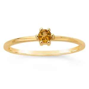 14K Gold 3mm Round Citrine-Set Ring