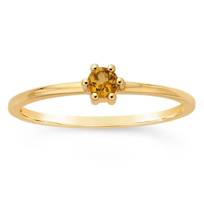 14K Gold 3mm Round Citrine-Set Ring