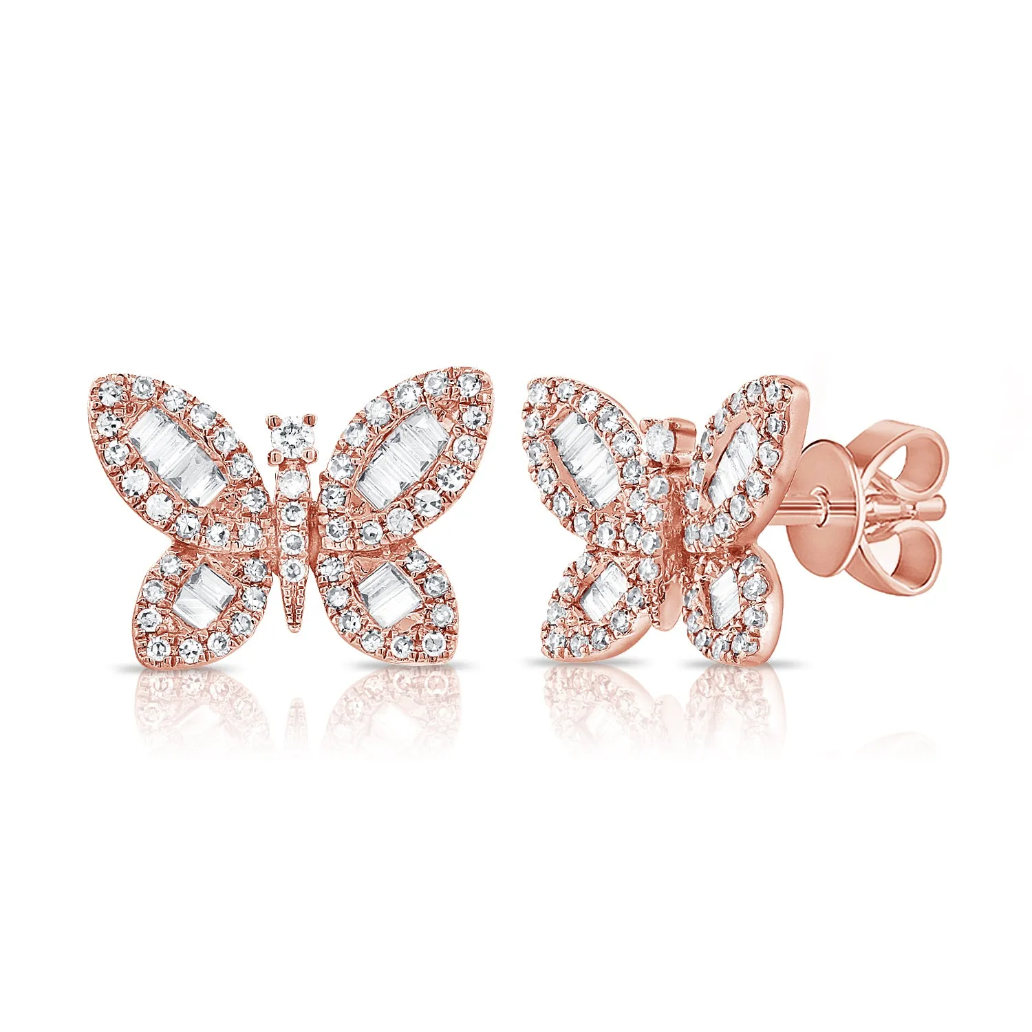 14K Gold & Diamond Butterfly Stud Earrings - 0.43ct