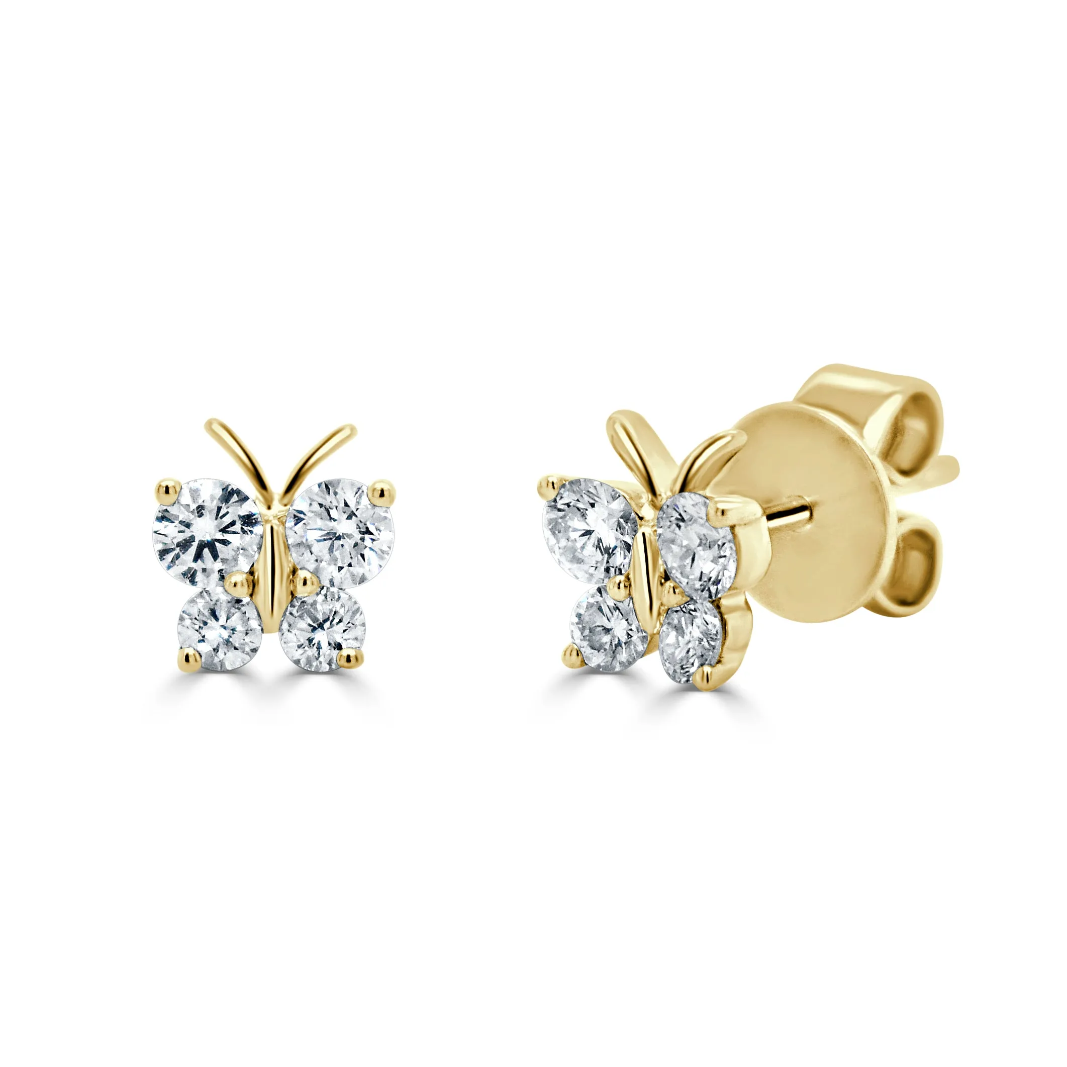 14k Gold & Diamond Butterfly Stud Earrings - 0.48ct