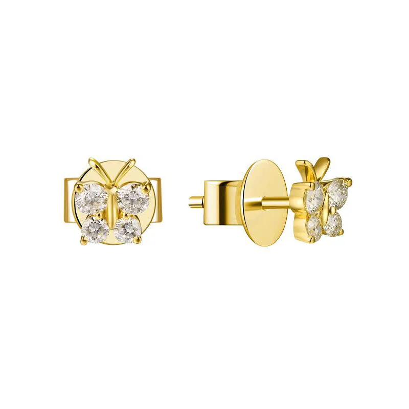 14k Gold & Diamond Butterfly Stud Earrings - 0.48ct