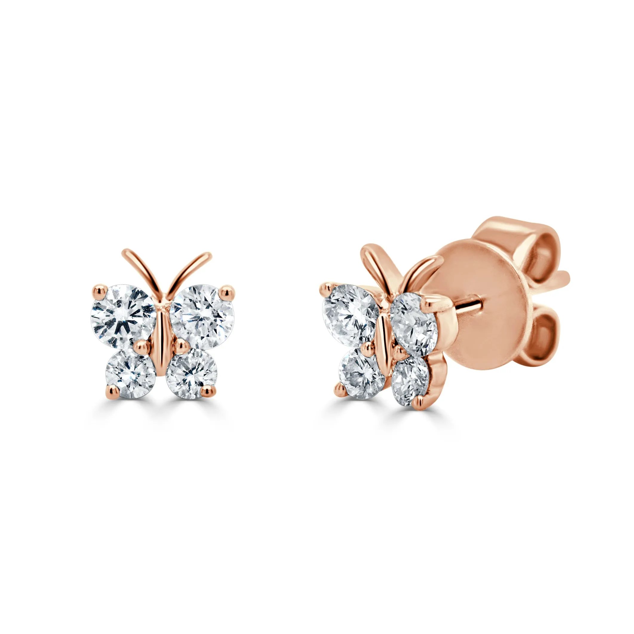 14k Gold & Diamond Butterfly Stud Earrings - 0.48ct