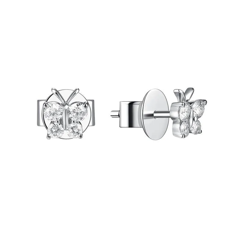 14k Gold & Diamond Butterfly Stud Earrings - 0.48ct