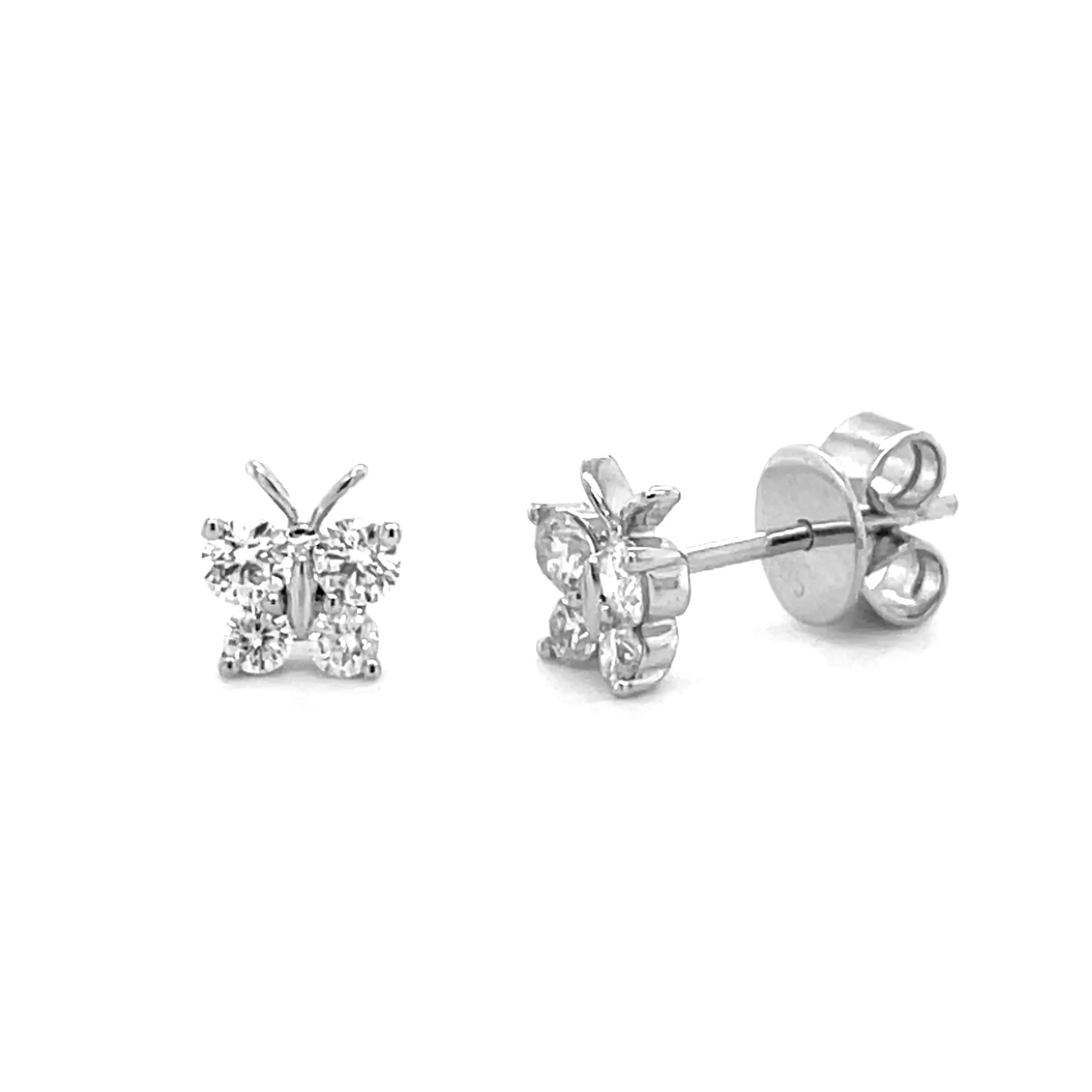 14k Gold & Diamond Butterfly Stud Earrings - 0.48ct