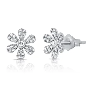 14k Gold & Diamond Flower Earrings - 0.15ct