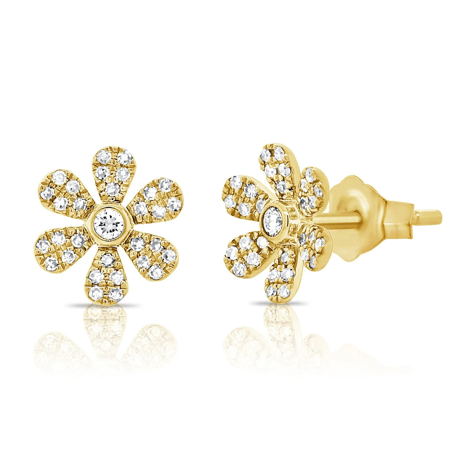 14k Gold & Diamond Flower Earrings - 0.15ct