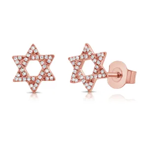 14K Gold & Diamond Star of David Stud Earrings - 0.14ct