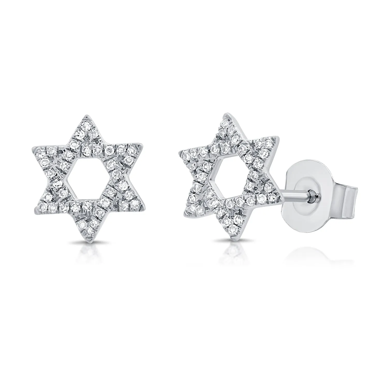 14K Gold & Diamond Star of David Stud Earrings - 0.14ct