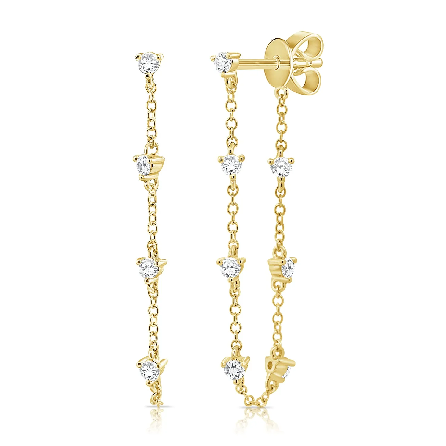 14k Gold & Diamond Stud Chain Earrings - 0.29ct