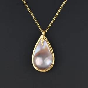 14K Gold Mabe Pearl Pendant Necklace ON HOLD