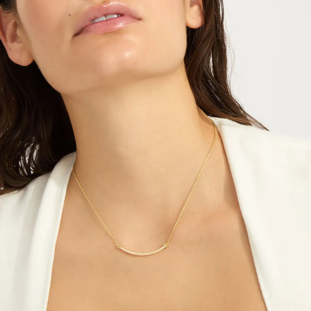 14k Gold Plated Pearl Curved Bar Necklace