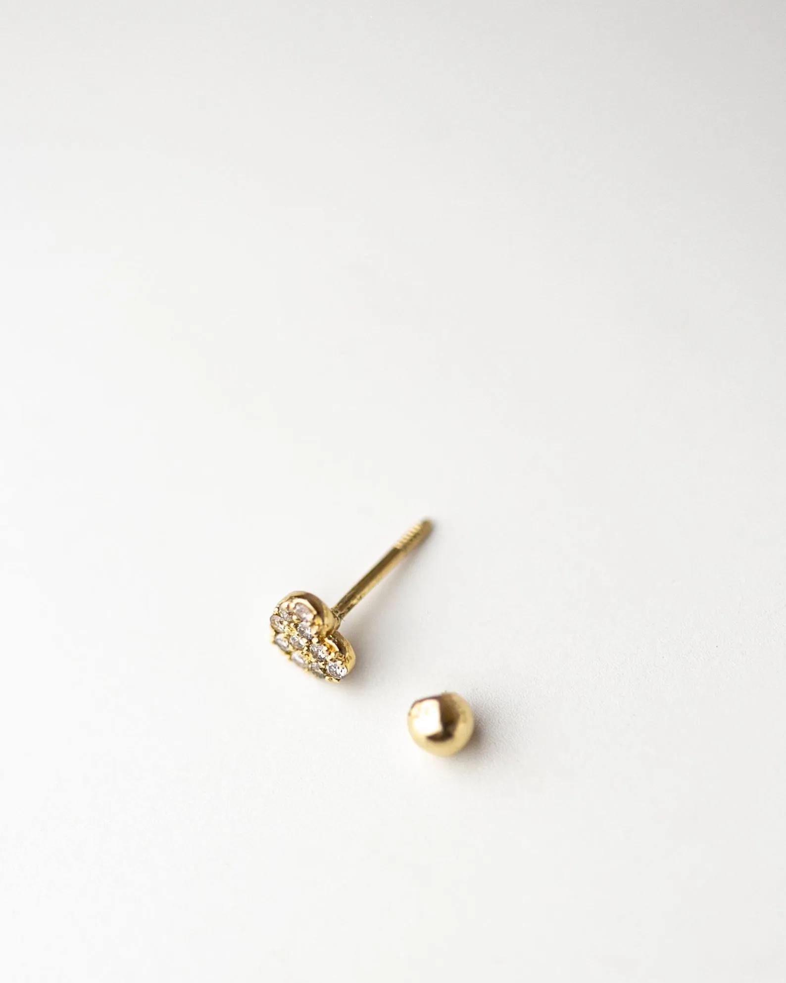 14k Mini Diamond heart Barbell Ear Stud