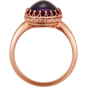 14K Rose 12 mm Natural Amethyst Crown Cabochon Ring