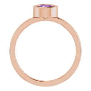 14K Rose 5.5 mm Natural Amethyst Ring