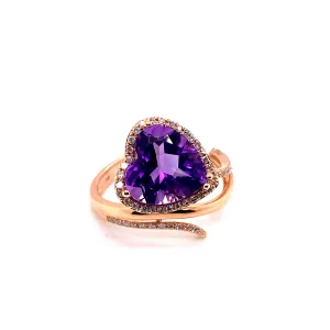 14K Rose Gold Diamond   Heart Amethyst Ring