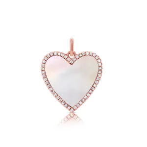 14K Rose Gold Diamond   Mother of Pearl Heart Pendant