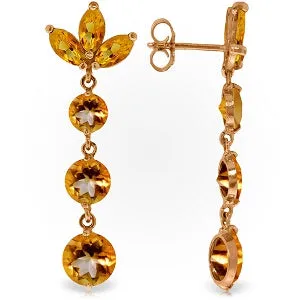 14K Solid Rose Gold Dangling Earrings w/ Natural Citrines