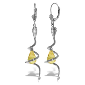 14K Solid White Gold Snake Earrings w/ Dangling Briolette Citrines & Diamonds