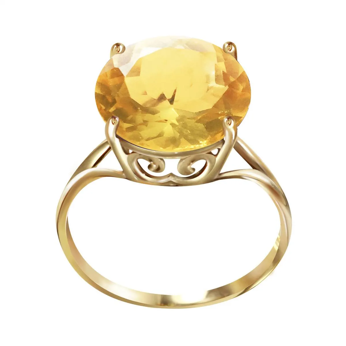 14K Solid Yellow Gold 12.0 mm Round Citrine Ring