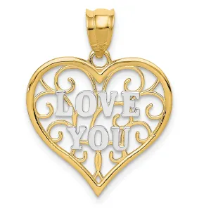 14k Two Tone Gold Love You Pendant