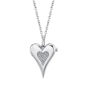 14K White Gold Diamond Pave Heart Locket Necklace