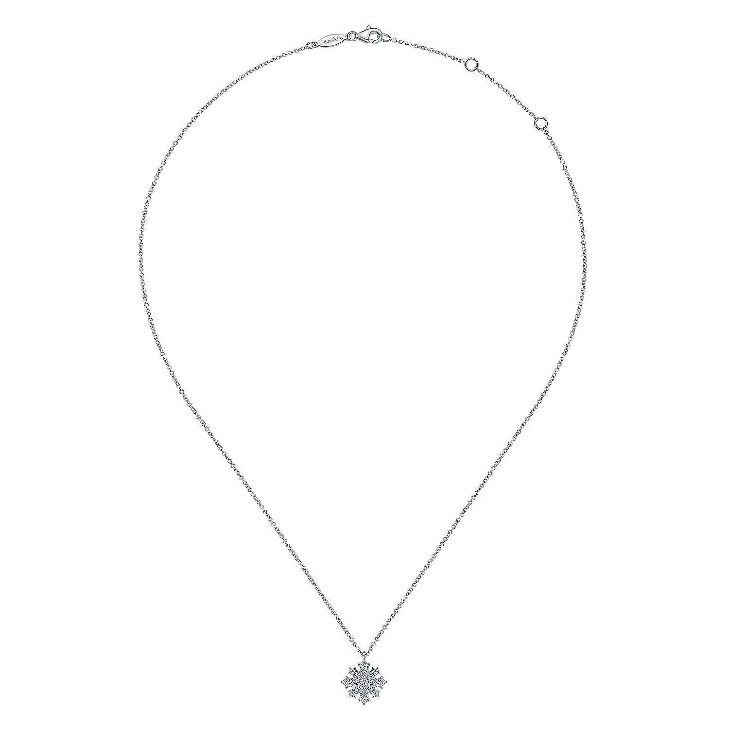 14K White Gold Diamond Snowflake Pendant Necklace