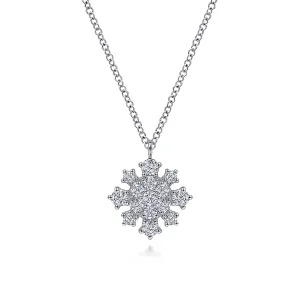 14K White Gold Diamond Snowflake Pendant Necklace