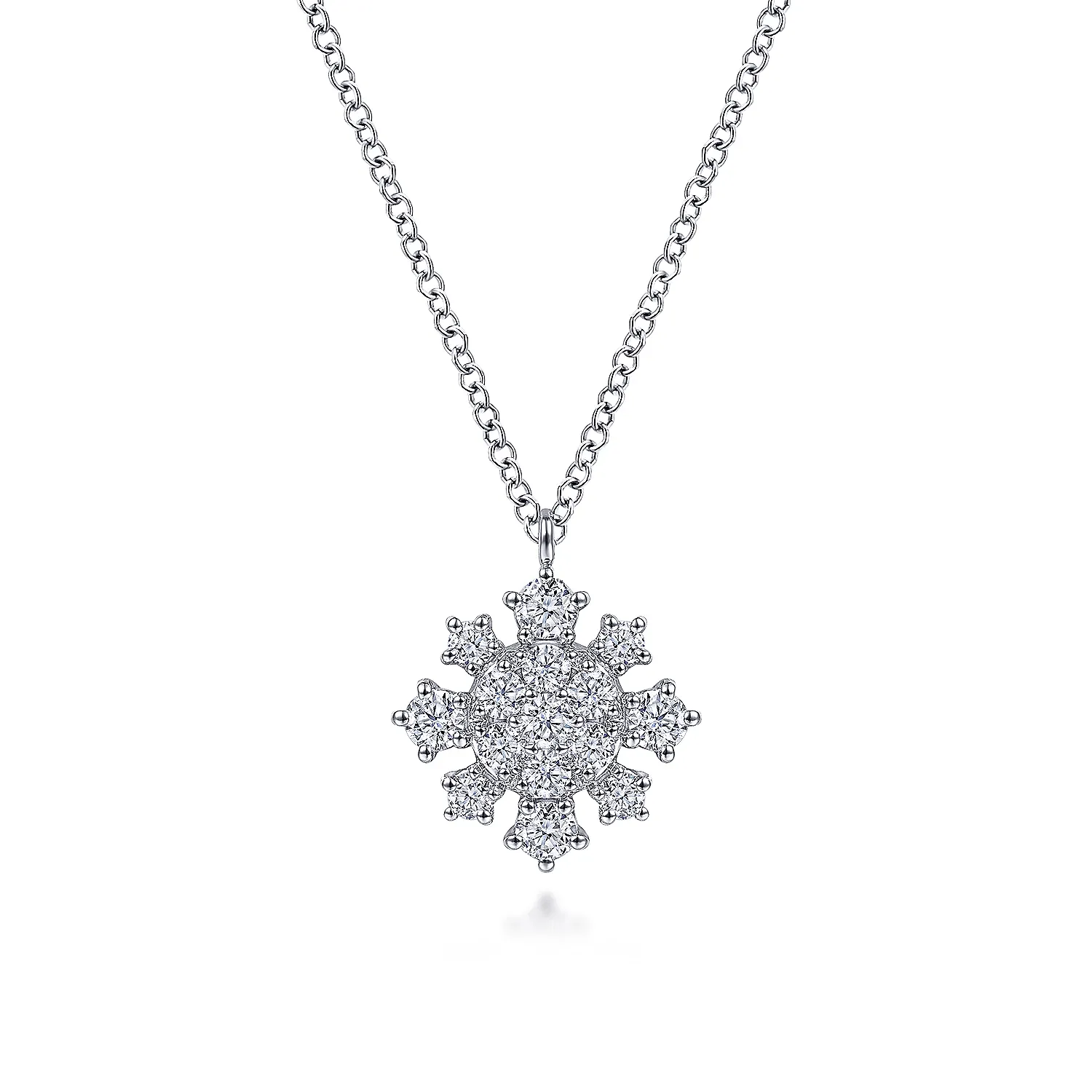 14K White Gold Diamond Snowflake Pendant Necklace