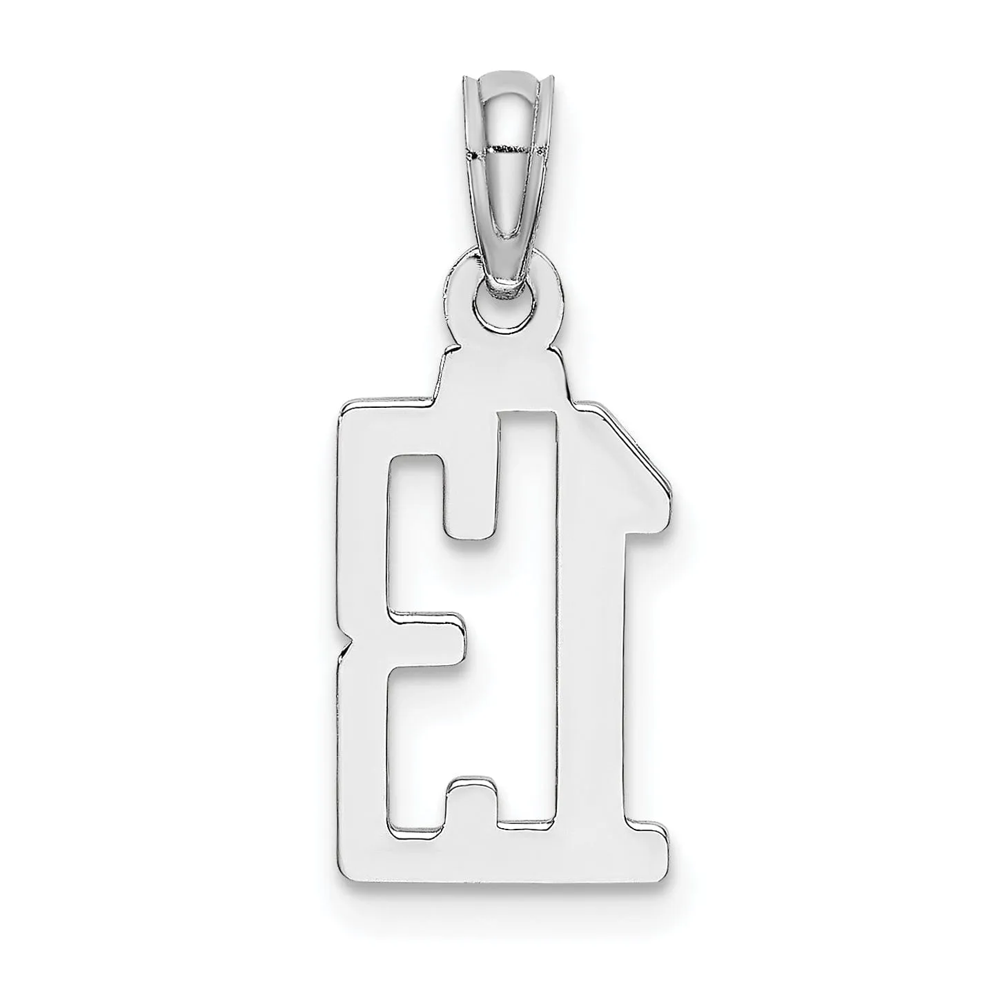 14K White Gold Polished Finished Block Script Design Number 13 Charm Pendant