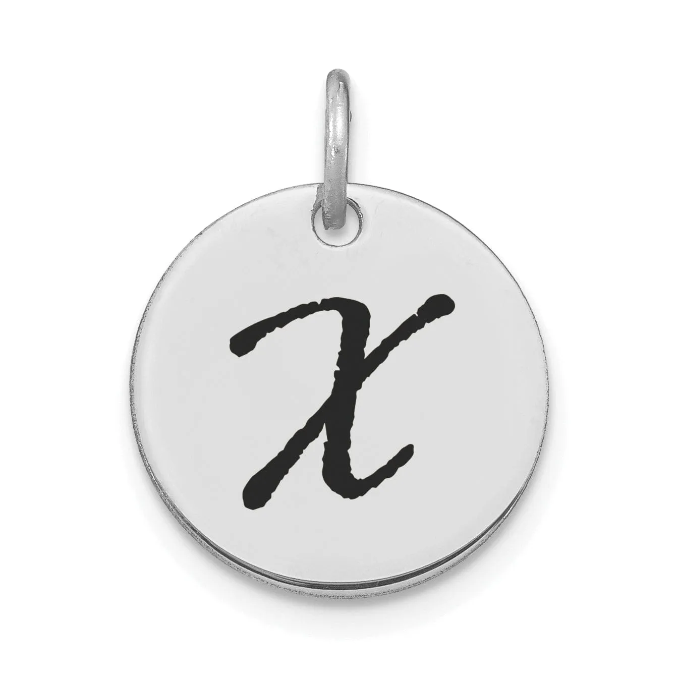 14k White Gold Polished Rhodium Black Epoxy Finish Letter X Initial Disk Shape Charm Pendant