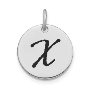 14k White Gold Polished Rhodium Black Epoxy Finish Letter X Initial Disk Shape Charm Pendant