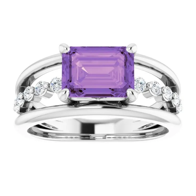 14K White Natural Amethyst & 1/5 CTW Natural Diamond Ring