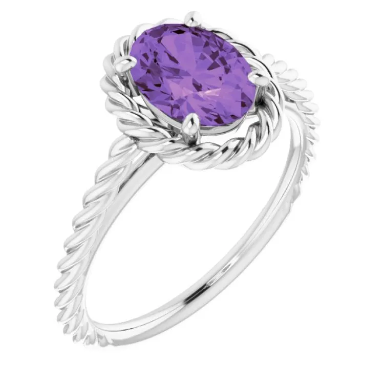 14K White Natural Amethyst Rope Ring