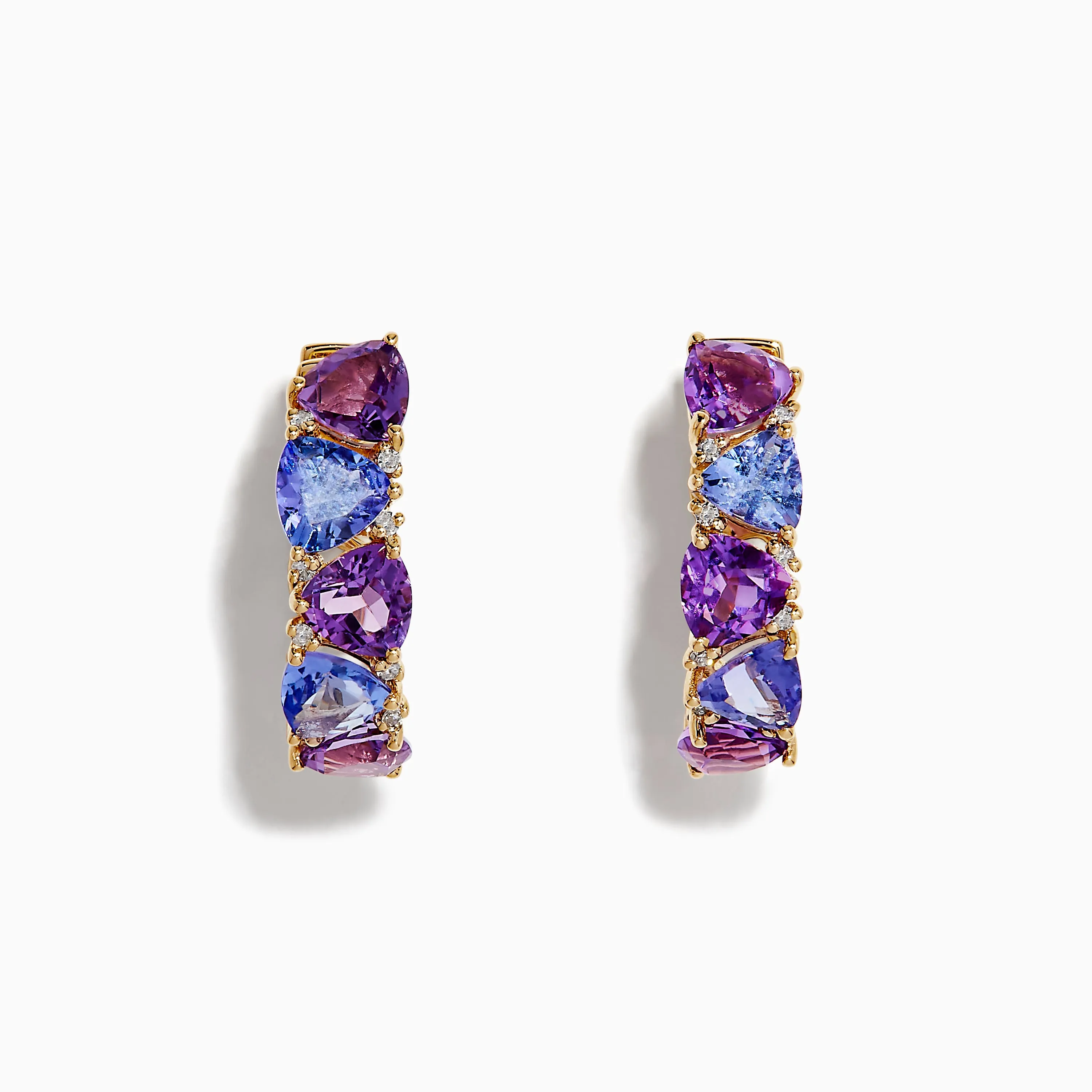 14K Yellow Gold Amethyst, Tanzanite and Diamond Earrings