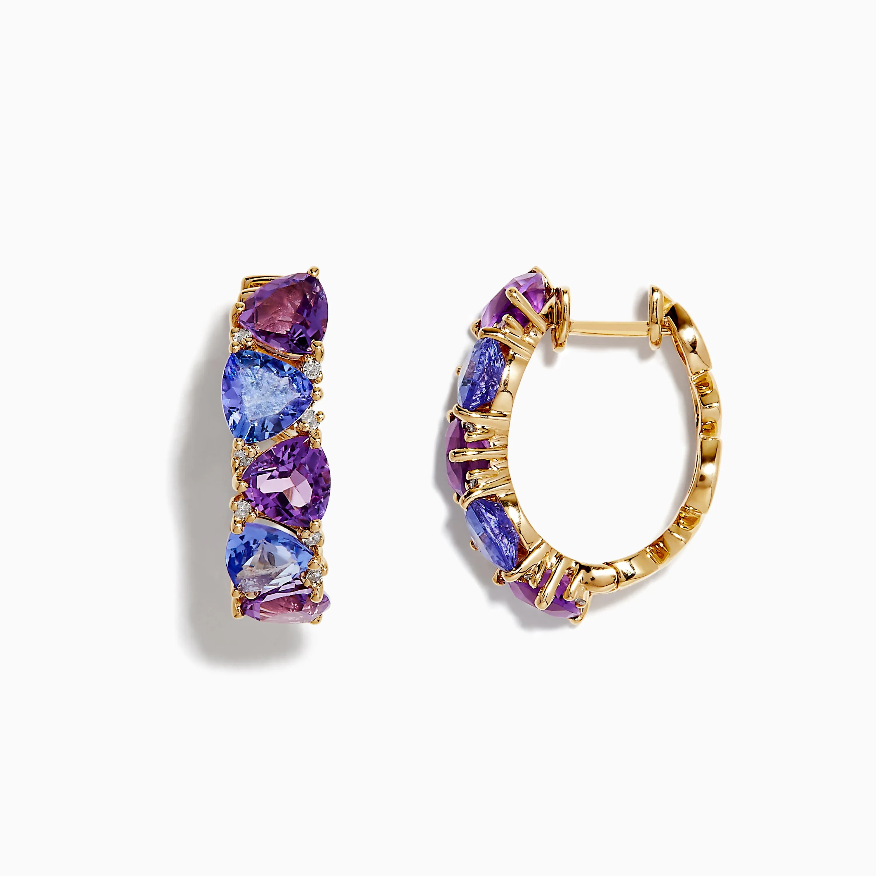 14K Yellow Gold Amethyst, Tanzanite and Diamond Earrings