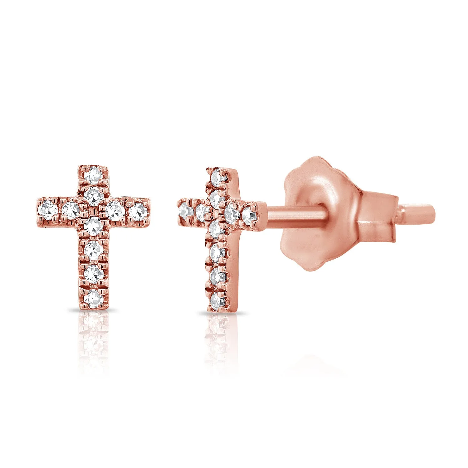 14K Yellow Gold Diamond Cross Stud Earrings