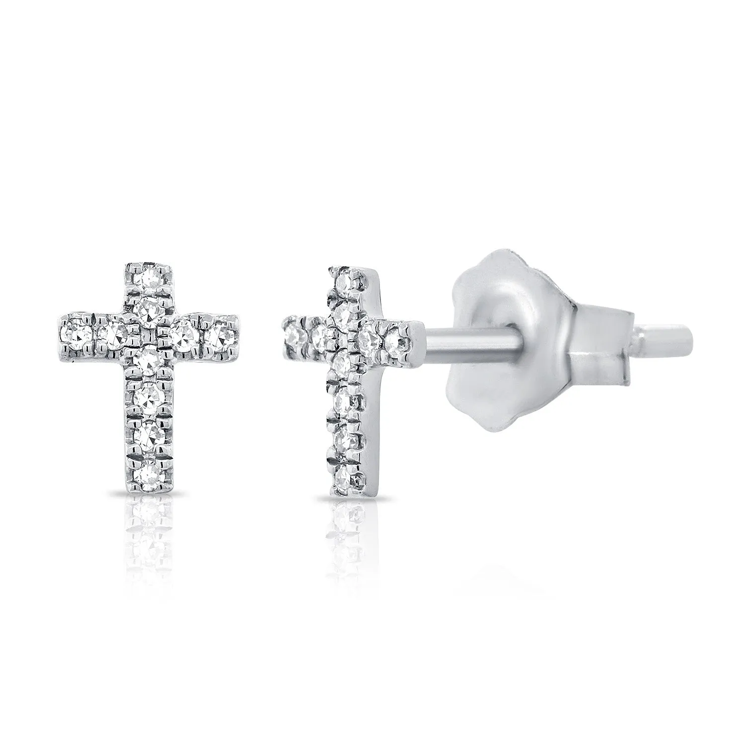 14K Yellow Gold Diamond Cross Stud Earrings