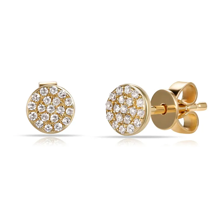 14K Yellow Gold Diamond Disc Stud Earrings